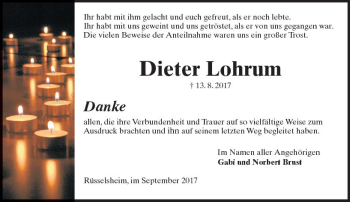 Traueranzeige von Dieter Lohrum von Trauerportal Rhein Main Presse