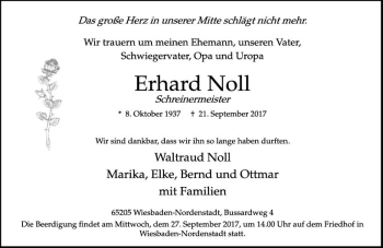 Traueranzeige von Erhard Noll von Trauerportal Rhein Main Presse