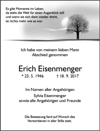 Traueranzeige von Erich Eisenmenger von Trauerportal Rhein Main Presse