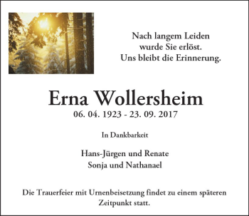 Traueranzeige von Erna Wollersheim von  Kreisanzeiger