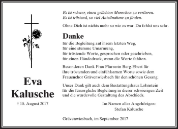 Traueranzeige von Eva Kalusche von  Usinger Anzeiger