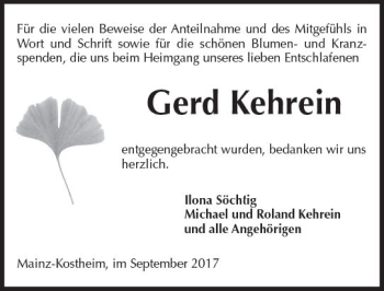 Traueranzeige von Gerd Kehrein von Trauerportal Rhein Main Presse