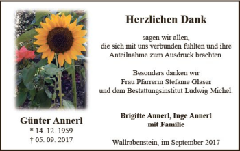 Traueranzeige von Günter Annerl von Trauerportal Rhein Main Presse