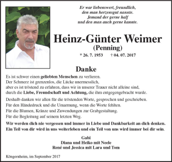 Traueranzeige von Heinz-Günter Weimer von Trauerportal Rhein Main Presse