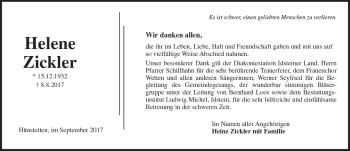 Traueranzeige von Helene Zickler von Trauerportal Rhein Main Presse