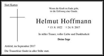 Traueranzeige von Helmut Hoffmann von VRM Trauer