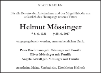 Traueranzeige von Helmut Mössinger von Trauerportal Rhein Main Presse