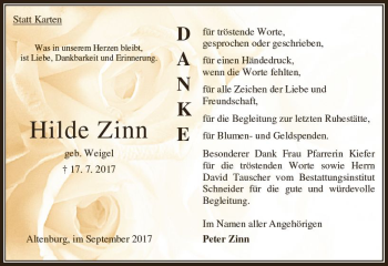 Traueranzeige von Hilde Zinn von VRM Trauer