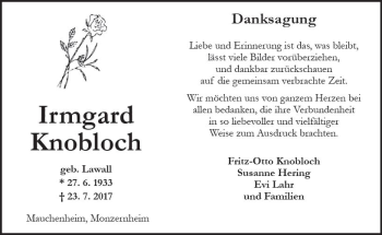Traueranzeige von Irmgard Knobloch von Trauerportal Rhein Main Presse