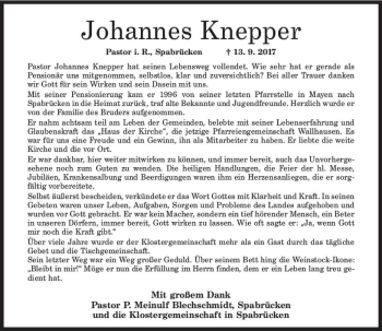 Traueranzeige von Johannes Knepper von Trauerportal Rhein Main Presse