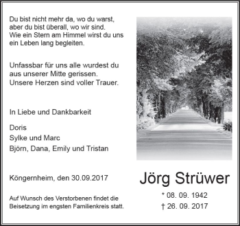 Traueranzeige von Jörg Strüwer von Trauerportal Rhein Main Presse
