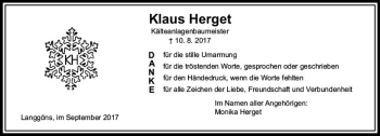Traueranzeige von Klaus Herget von  Gießener Anzeiger