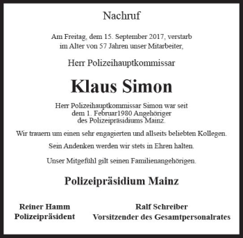 Traueranzeige von Klaus Simon von Trauerportal Rhein Main Presse