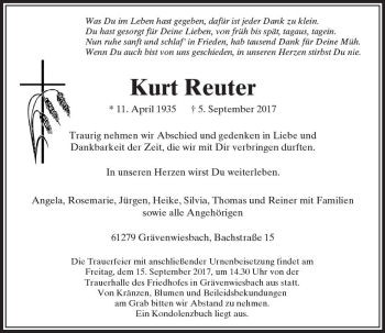 Traueranzeige von Kurt Reuter von  Usinger Anzeiger