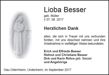 Traueranzeige von Lioba Besser von Trauerportal Rhein Main Presse