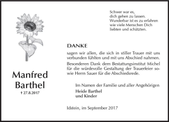Traueranzeige von Manfred Barthel von Trauerportal Rhein Main Presse