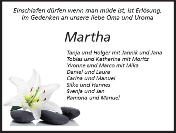 Traueranzeige von Martha Frank von Trauerportal Echo Online