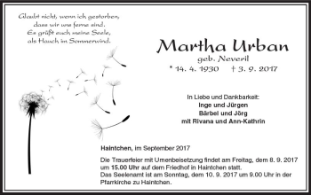 Traueranzeige von Martha Urban von  Camberger Anzeiger
