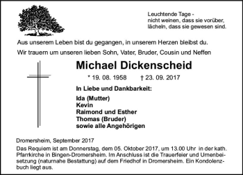 Traueranzeige von Michael Dickenscheid von Trauerportal Rhein Main Presse