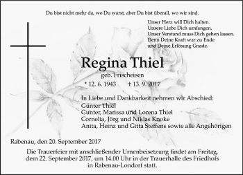 Traueranzeige von Regina Thiel von  Gießener Anzeiger