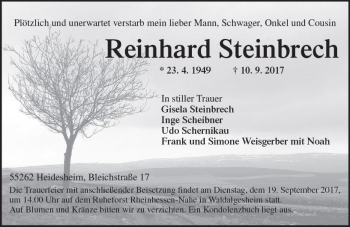 Traueranzeige von Reinhard Steinbrech von Trauerportal Rhein Main Presse