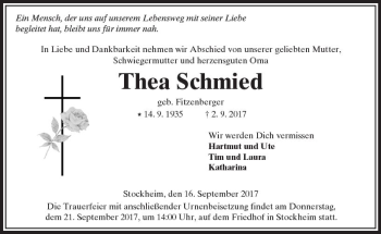 Traueranzeige von Thea Schmied von  Kreisanzeiger