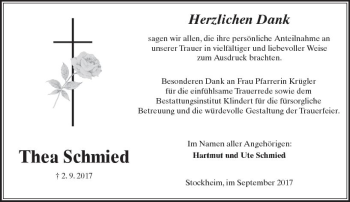Traueranzeige von Thea Schmied von  Kreisanzeiger