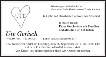 Traueranzeige von Ute Gerisch von  Gießener Anzeiger