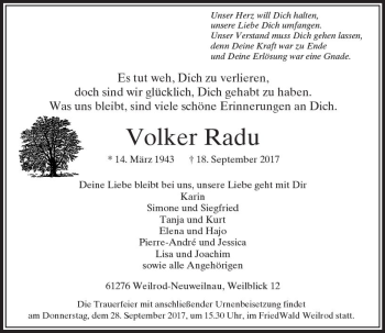 Traueranzeige von Volker Radu von  Usinger Anzeiger
