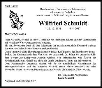 Traueranzeige von Wilfried Schmidt von VRM Trauer