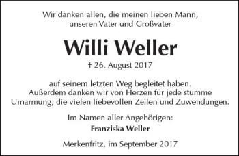 Traueranzeige von Willi Weller von  Kreisanzeiger