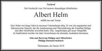 Traueranzeige von Albert Helm von VRM Trauer