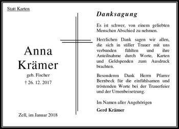 Traueranzeige von Anna Krämer von VRM Trauer