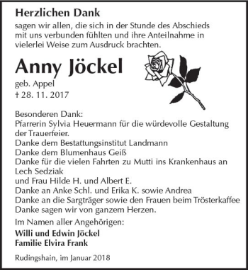 Traueranzeige von Anny Jöckel von  Kreisanzeiger