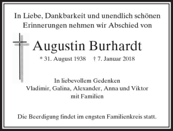 Traueranzeige von Augustin Burhardt von  Usinger Anzeiger