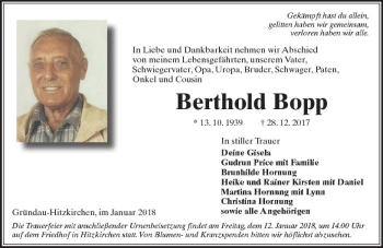 Traueranzeige von Berthold Bopp von VRM Trauer