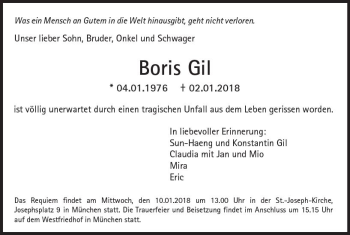 Traueranzeige von Boris Gil von Trauerportal Rhein Main Presse