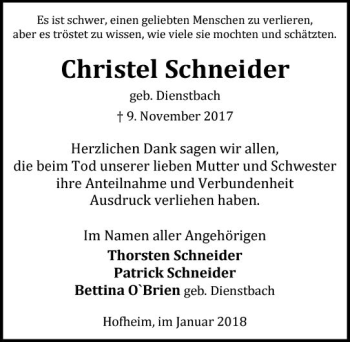 Traueranzeige von Christel Schneider von Trauerportal Rhein Main Presse