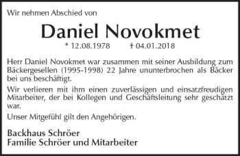Traueranzeige von Daniel Novokmet von Trauerportal Rhein Main Presse