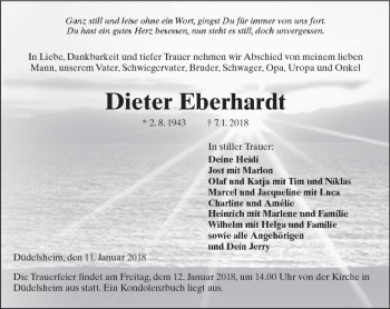 Traueranzeige von Dieter Eberhardt von  Kreisanzeiger