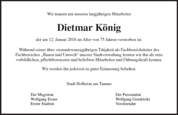 Traueranzeige von Dietmar König von Trauerportal Rhein Main Presse