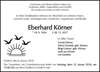 Traueranzeige von Eberhard Körner von  Kreisanzeiger
