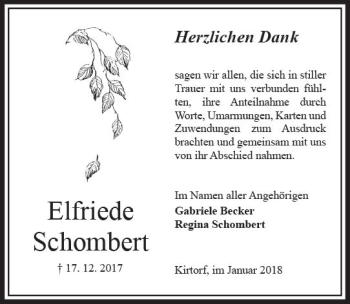 Traueranzeige von Elfriede Schombert von VRM Trauer