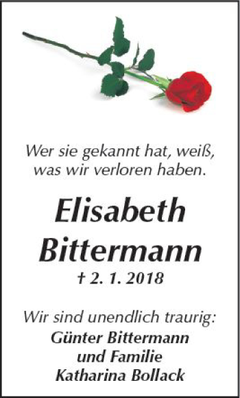Traueranzeige von Elisabeth Bittermann von  Kreisanzeiger