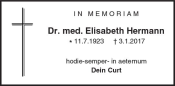 Traueranzeige von Elisabeth Hermann von Trauerportal Rhein Main Presse