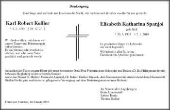 Traueranzeige von Elisabeth Katharina Spanjol von  Gießener Anzeiger
