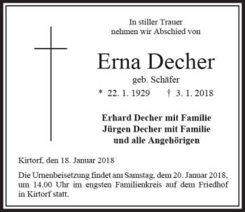 Traueranzeige von Erna Decher von VRM Trauer