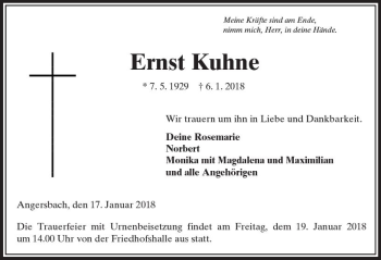 Traueranzeige von Ernst Kuhne von VRM Trauer