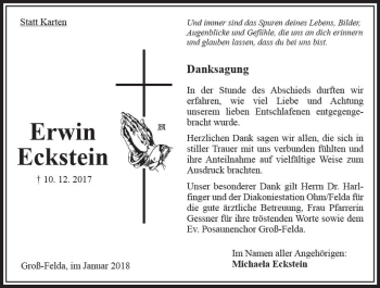Traueranzeige von Erwin Eckstein von VRM Trauer