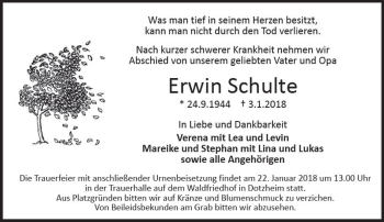 Traueranzeige von Erwin Schulte von Trauerportal Rhein Main Presse